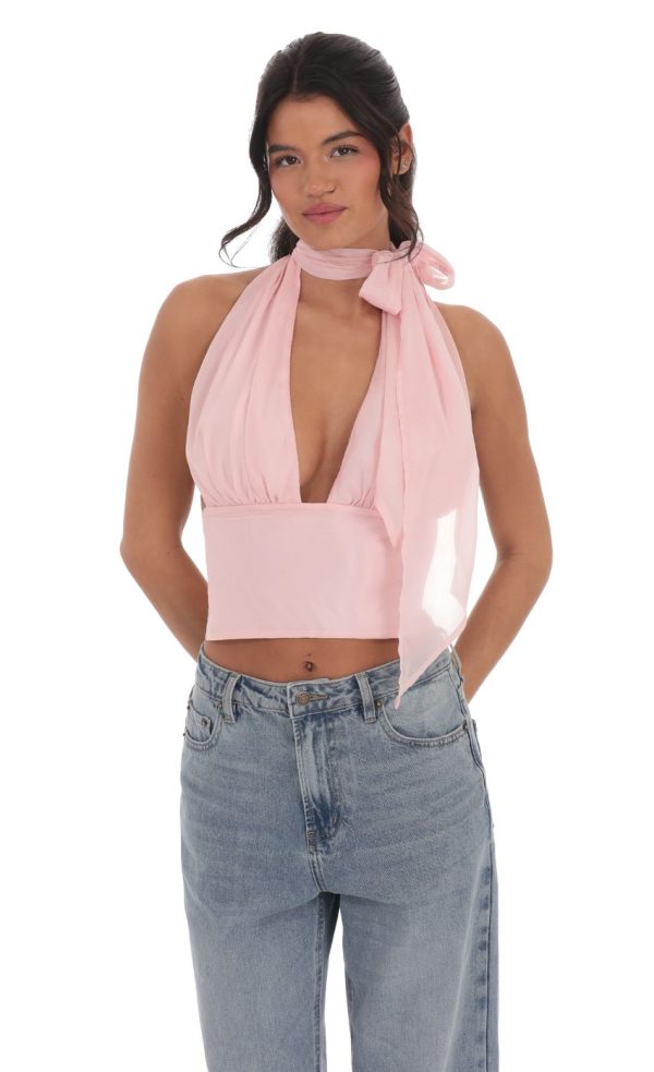 Shimmer Chiffon Halter Top in Pink