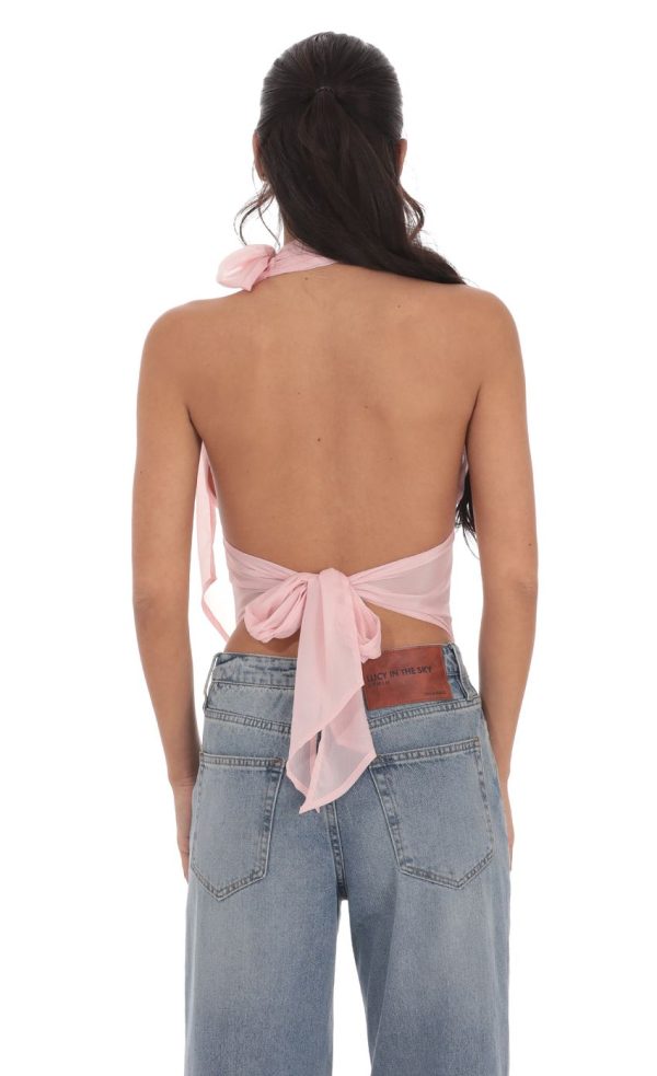 Shimmer Chiffon Halter Top in Pink - Image 2