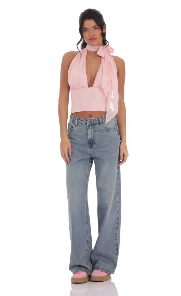 Shimmer Chiffon Halter Top in Pink - Image 4