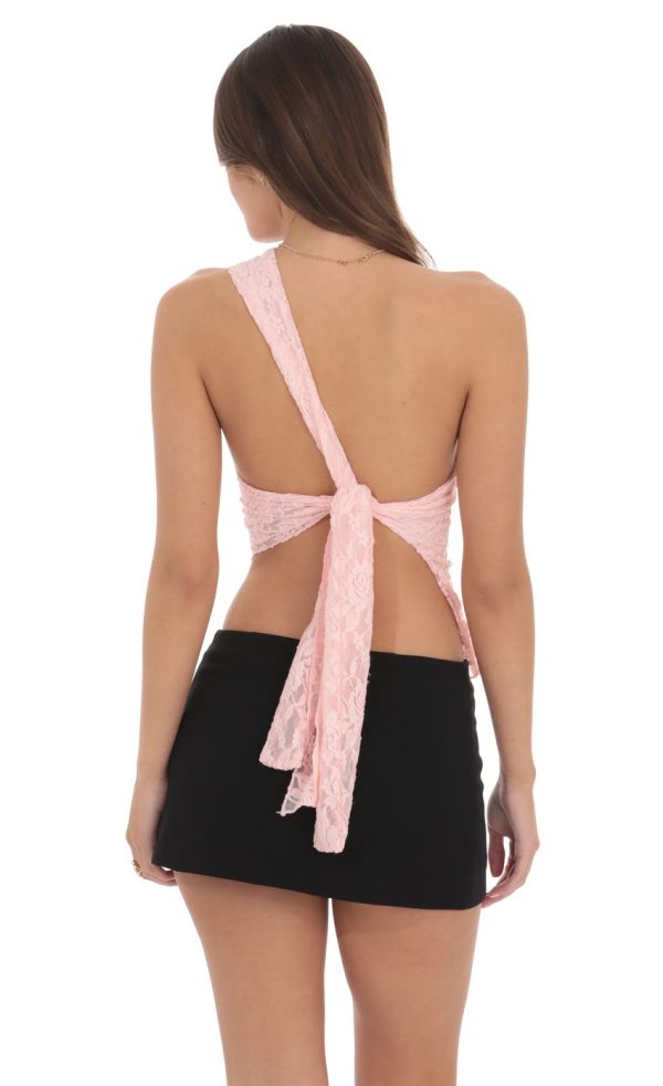 One Shoulder Lace Top in Pink
