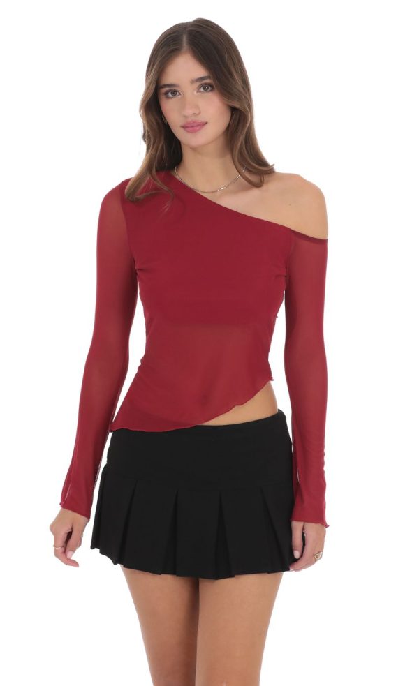 Asymmetrical Off Shoulder Top in Red