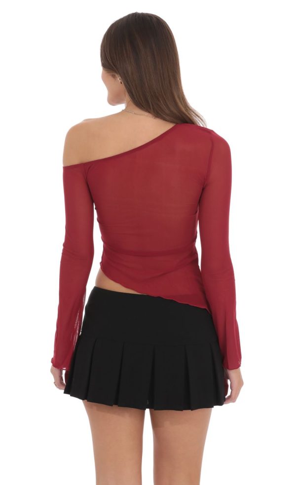 Asymmetrical Off Shoulder Top in Red - Image 2