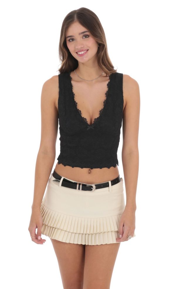 Lace V-Neck Top in Black