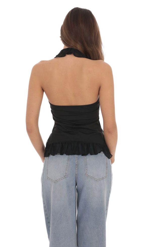Ruffle Flyaway Top in Black - Image 2