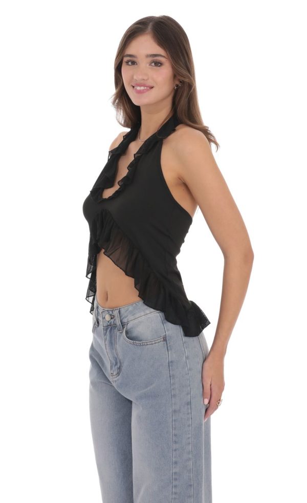Ruffle Flyaway Top in Black - Image 3