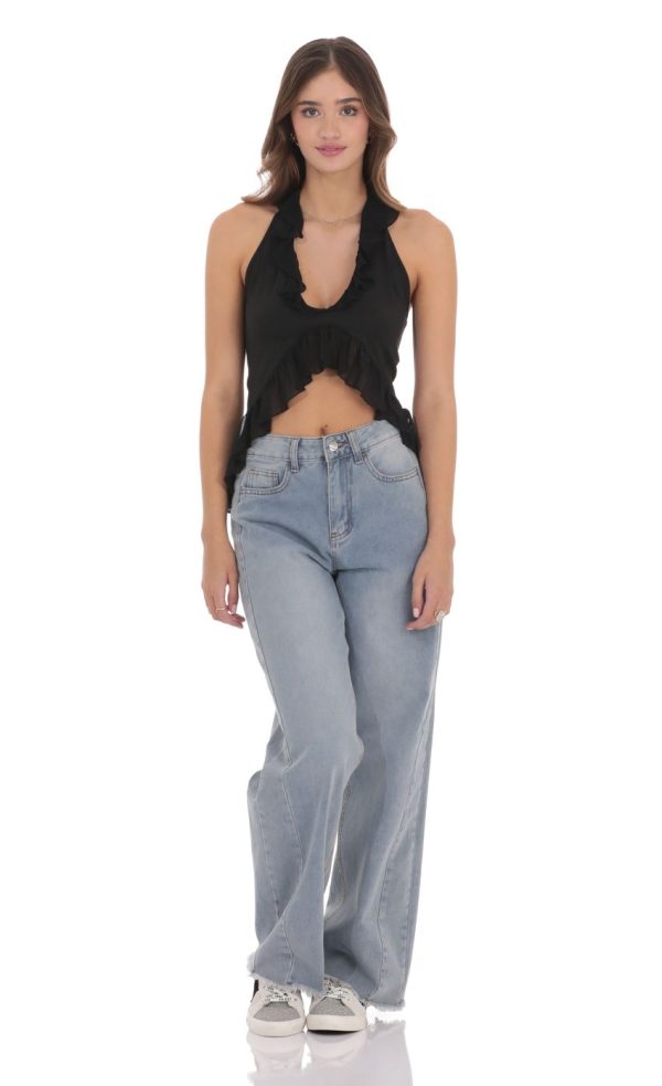 Ruffle Flyaway Top in Black - Image 4