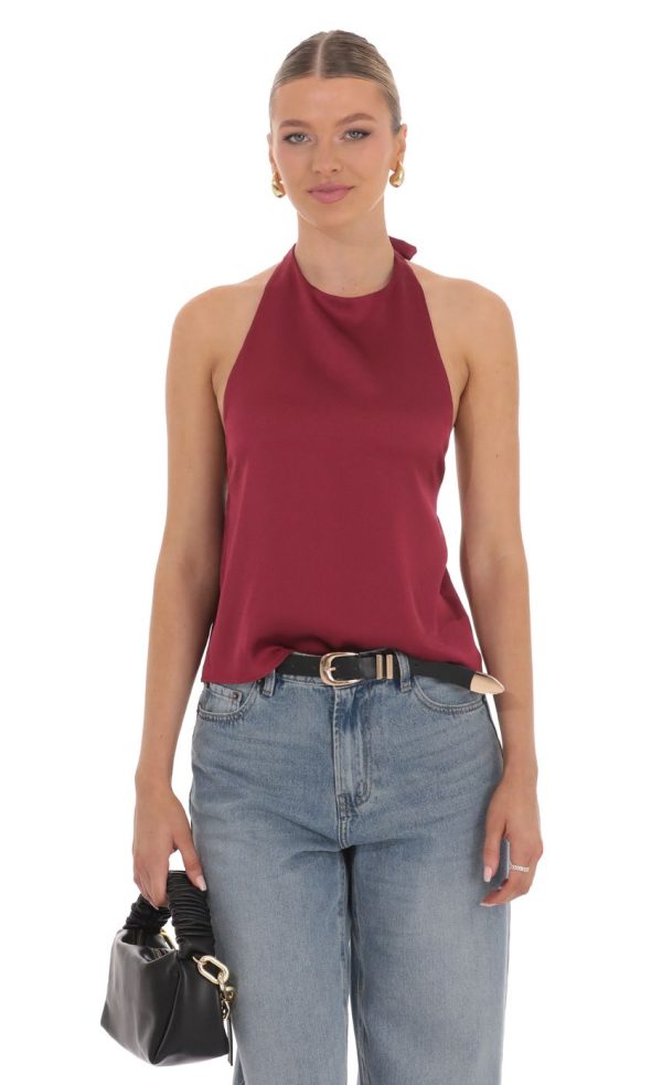 Satin Halter Top in Burgundy