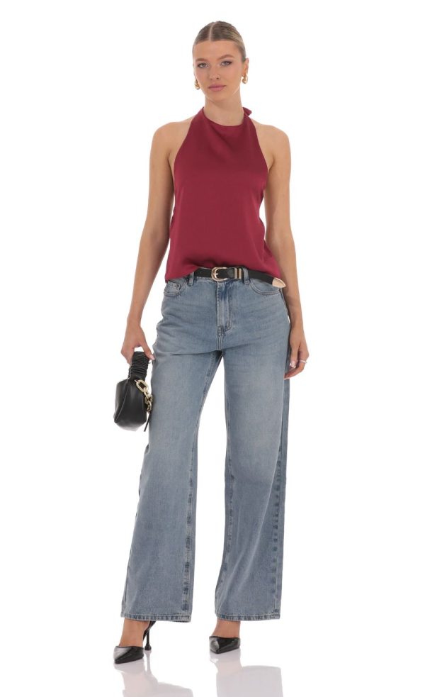 Satin Halter Top in Burgundy - Image 4