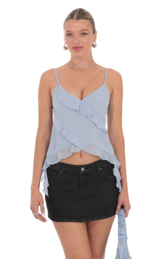 Ruffle Tassel Top in Sky Blue - Image 2