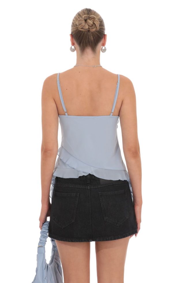 Ruffle Tassel Top in Sky Blue - Image 3