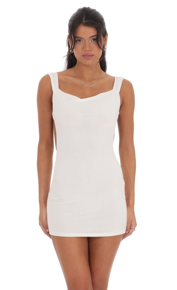 Open Back Satin Bow Dress in White - Image 2