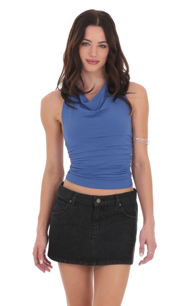 Halter Mock Neck Top in Blue