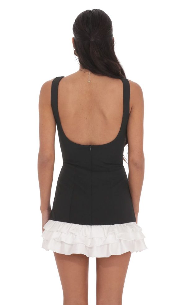 Bubble Ruffle Dress in Black and White - Image 2