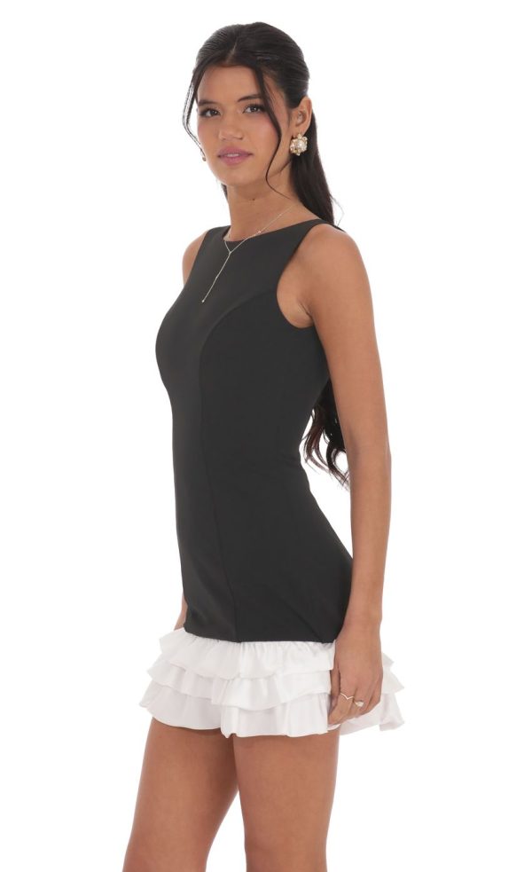 Bubble Ruffle Dress in Black and White - Image 3