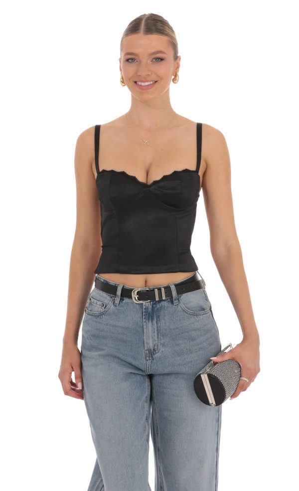 Satin Open Back Tie Top in Black - Image 3