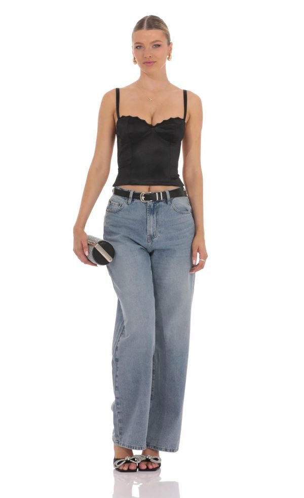 Satin Open Back Tie Top in Black - Image 4