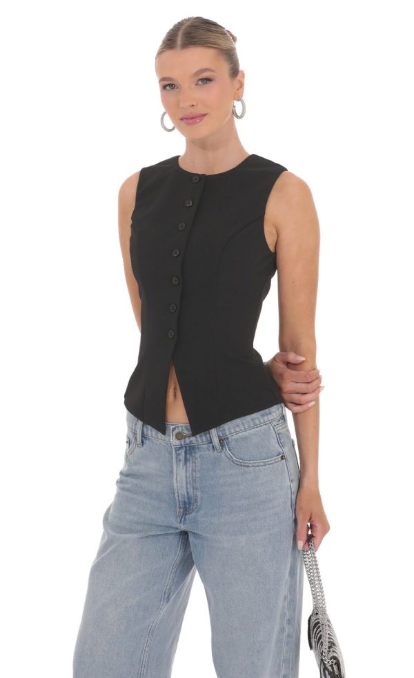 High Neck Vest in Black - Image 3