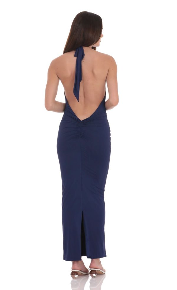 Keyhole Halter Maxi Dress in Navy - Image 2