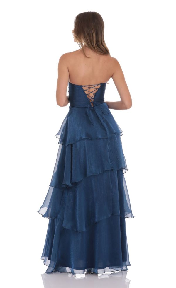 Corset Ruffle Strapless Maxi Dress in Navy - Image 2