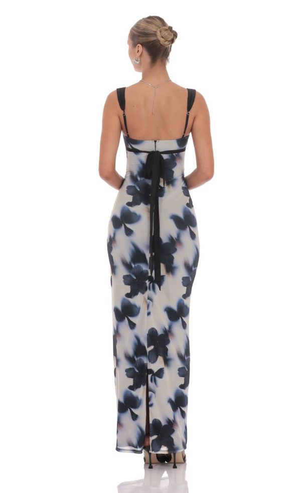 Mesh Two Toned Maxi Dress in Lilly Print - Image 2