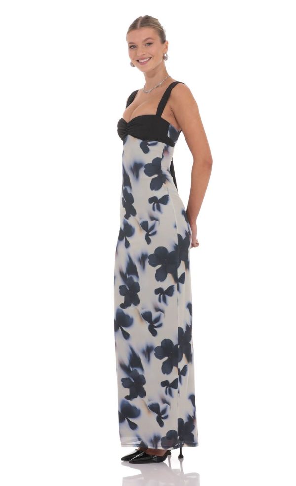 Mesh Two Toned Maxi Dress in Lilly Print - Image 3