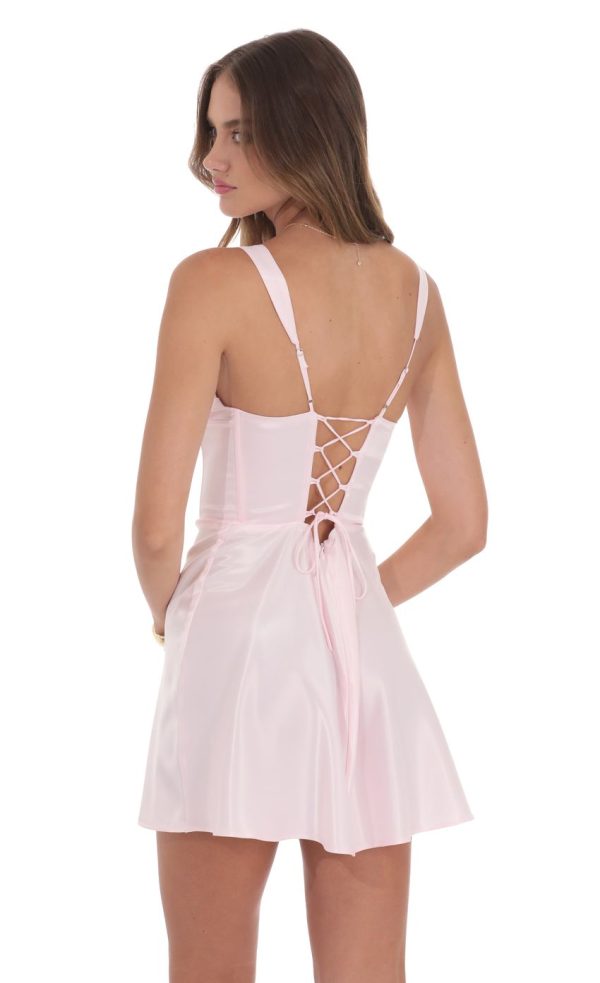 Satin V-Neck Corset Dress in Pink - Image 2