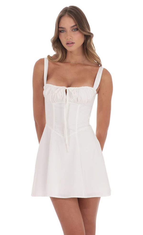 Corset Front Tie Dress in white