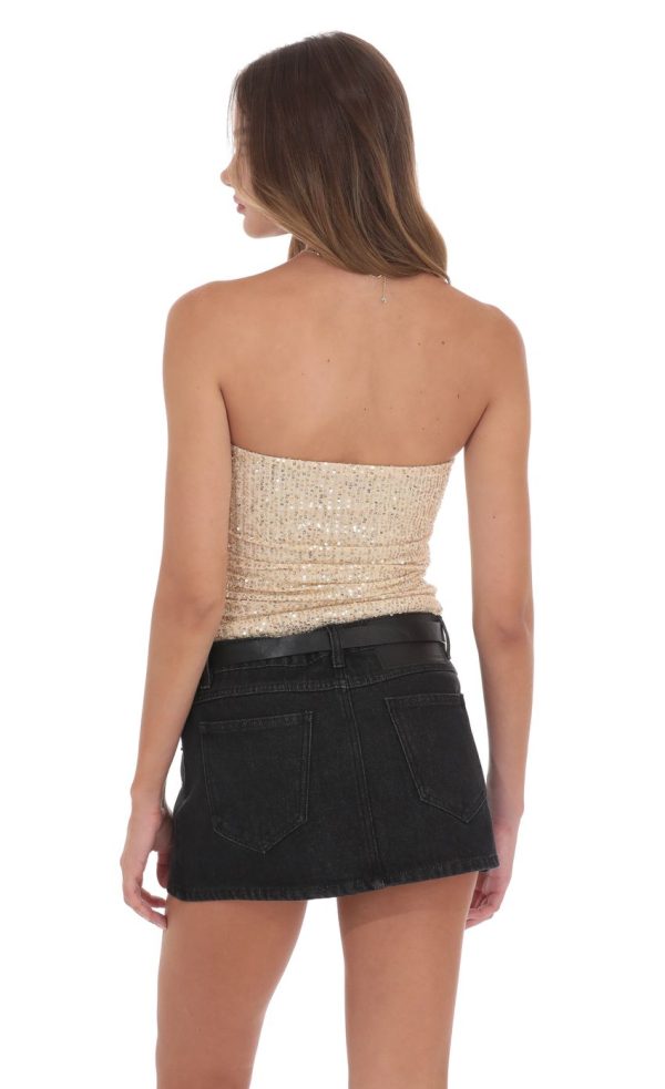 Sequin Ruched Tube Top in Gold - Image 2