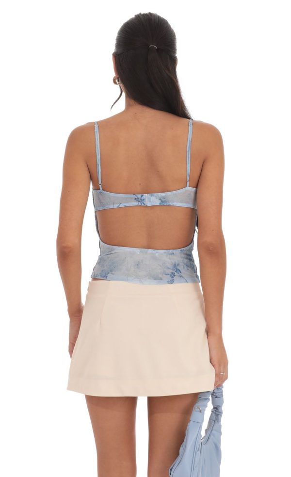 Mesh Velvet Floral Top in Blue - Image 2