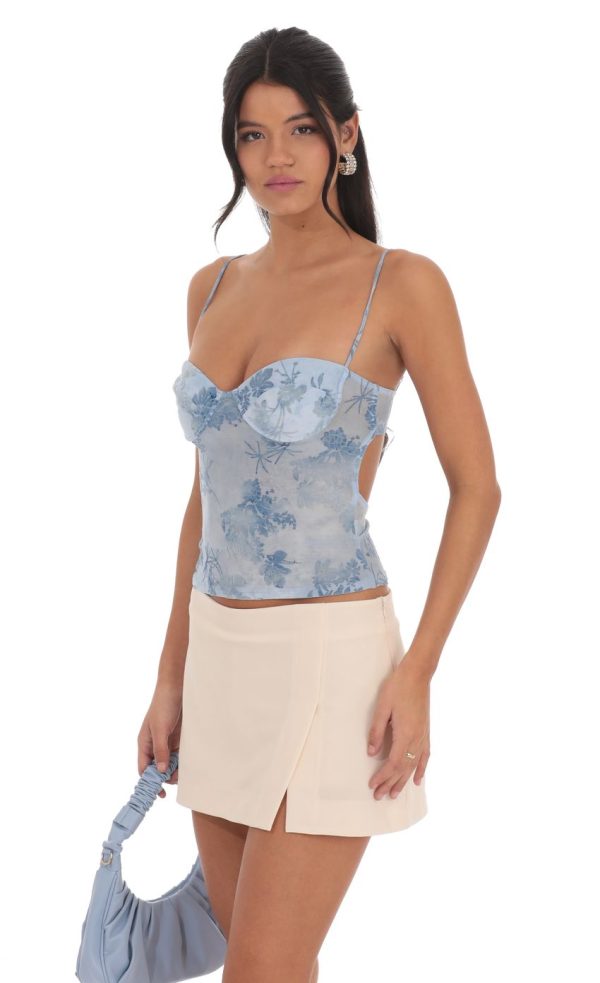 Mesh Velvet Floral Top in Blue - Image 3