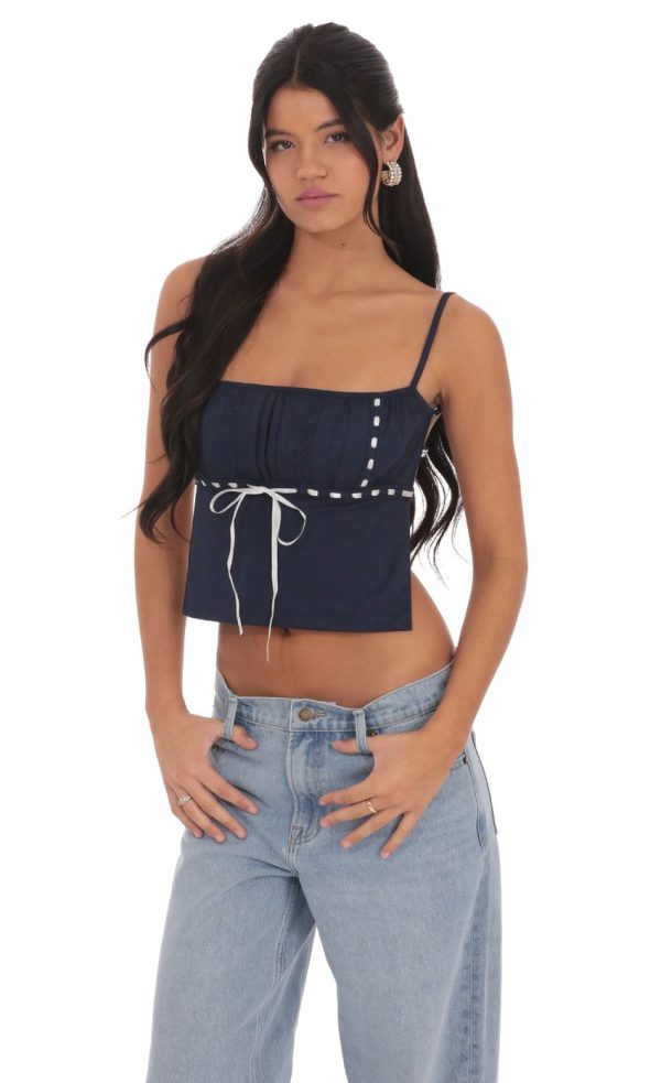 Embellished Backless Top in Navy