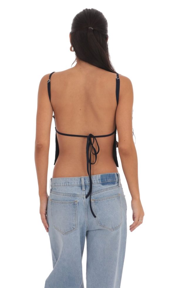 Embellished Backless Top in Navy - Image 2