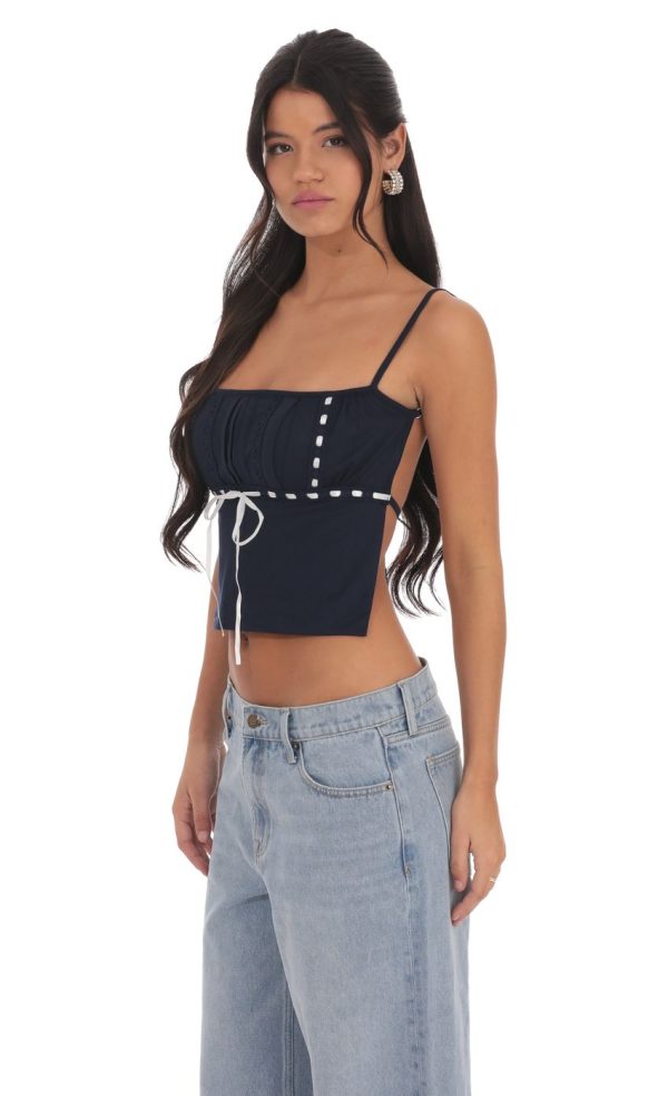 Embellished Backless Top in Navy - Image 3