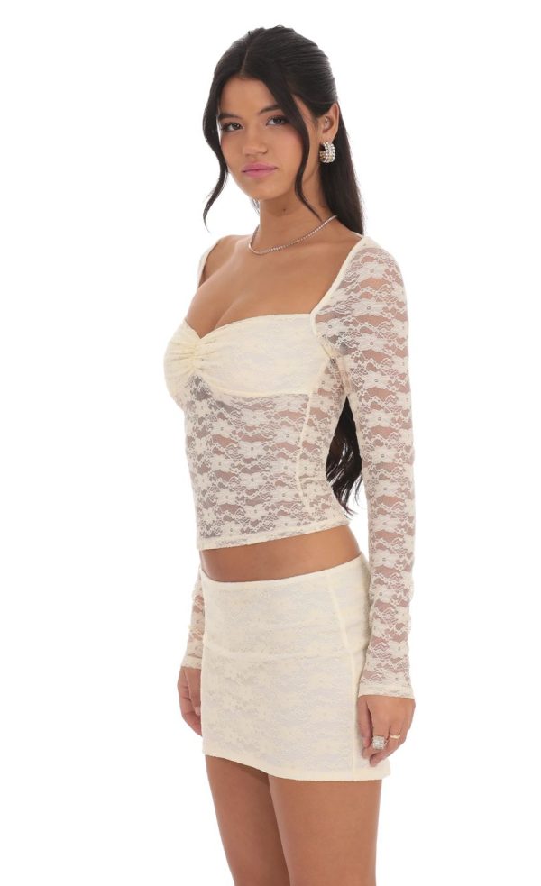 Sheer Lace Two Piece Set in Pastel Yellow