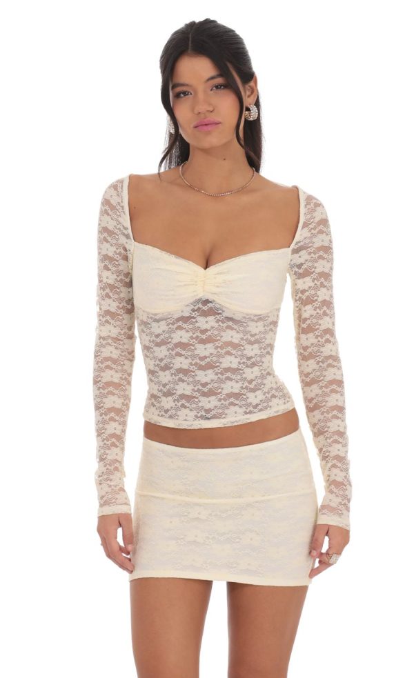 Sheer Lace Two Piece Set in Pastel Yellow - Image 2