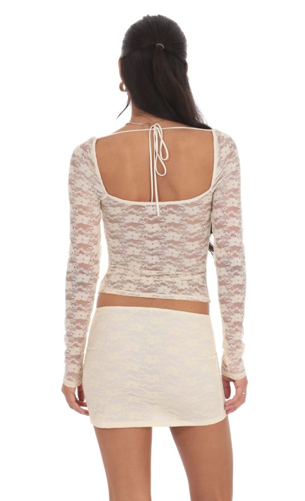 Sheer Lace Two Piece Set in Pastel Yellow - Image 3