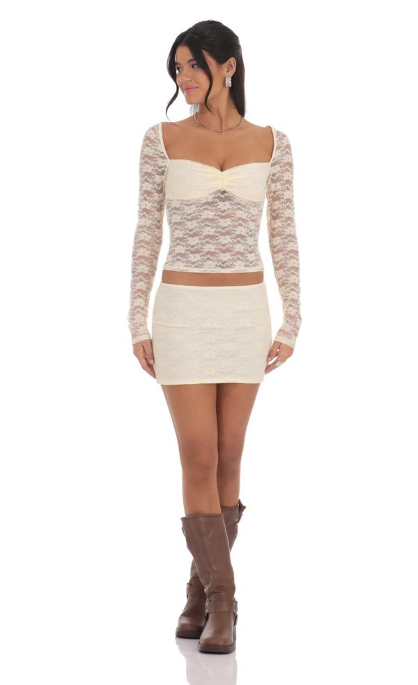 Sheer Lace Two Piece Set in Pastel Yellow - Image 4