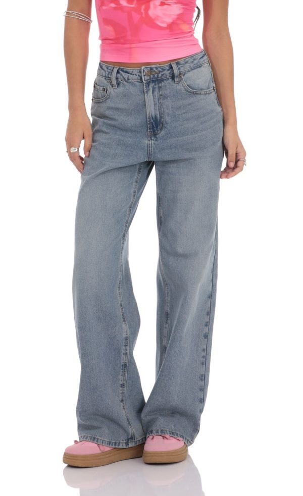 High Rise Wide Leg Jeans in Faded Denim - Image 4