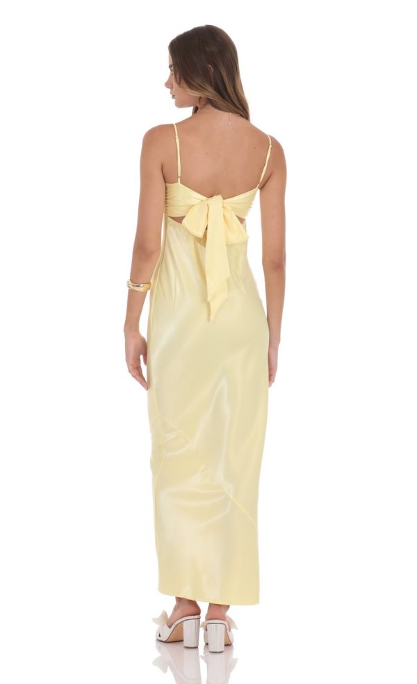 Satin Back Tie Maxi Dress in Yellow - Image 2