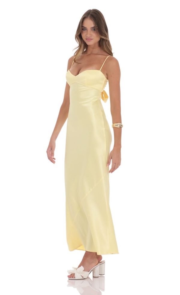 Satin Back Tie Maxi Dress in Yellow - Image 3