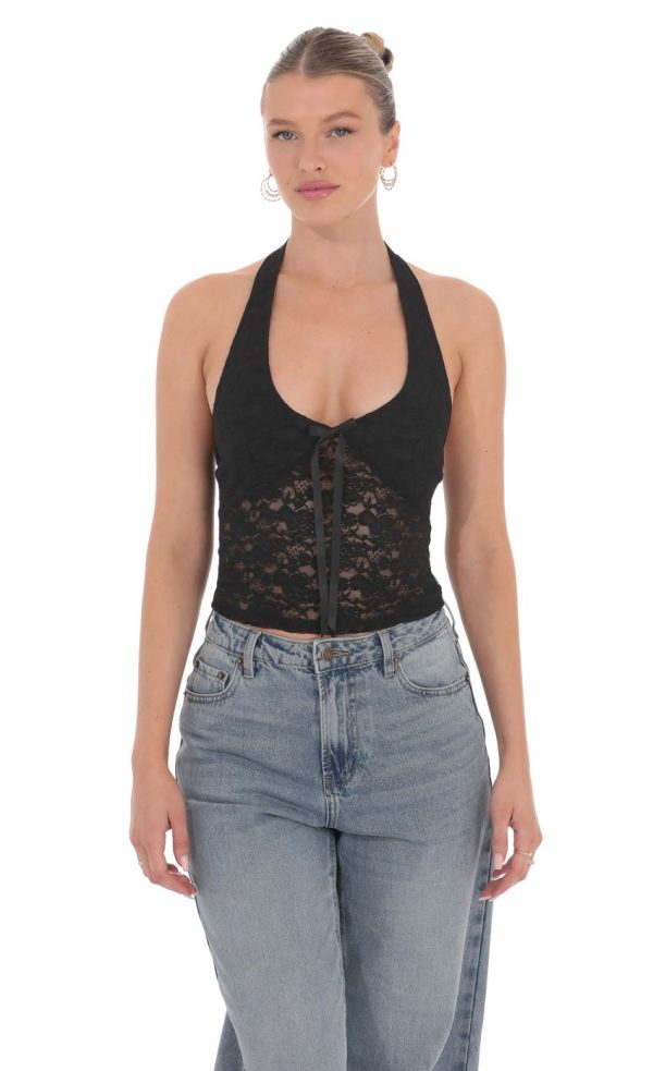 Lace Halter Top in Black