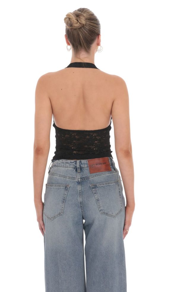 Lace Halter Top in Black - Image 2