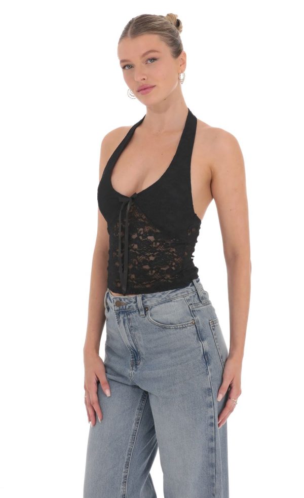 Lace Halter Top in Black - Image 3