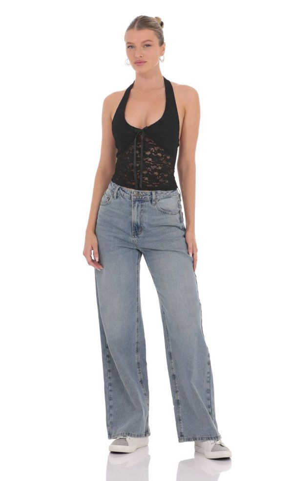 Lace Halter Top in Black - Image 4