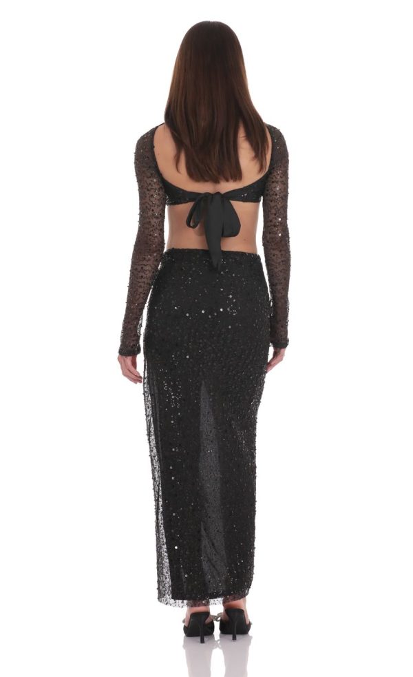 Sequin Beaded Two Piece Set in Black - Image 2